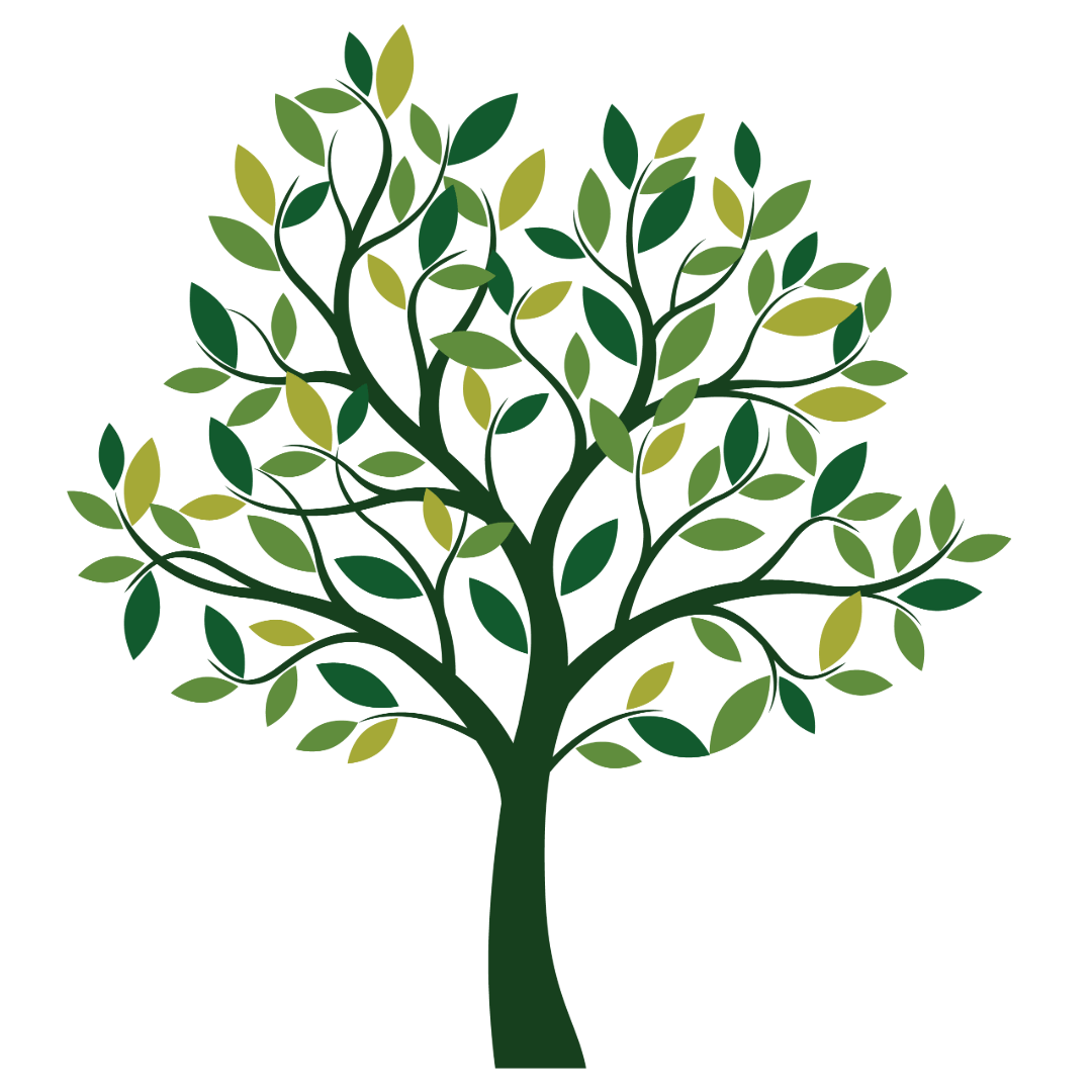 This is a stylized image of a tree with a dark green background. The tree has a black trunk and branches with varying shades of green leaves.