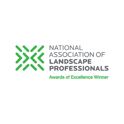 The image displays a logo and text for the National Association of Landscape Professionals, indicating an award for excellence has been won.